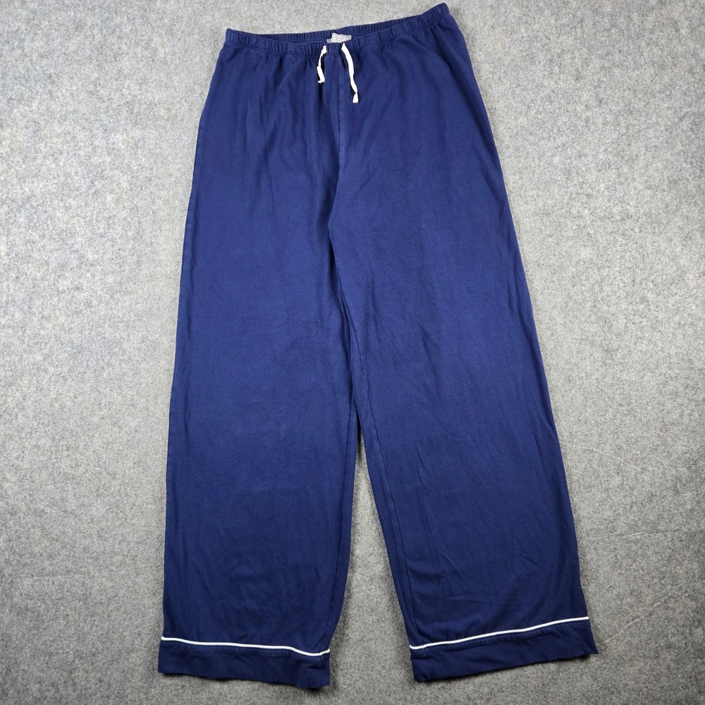 J Crew Pajama Pants Womens Small Blue Cotton Blend Drawstring Sleep Lounge Wide